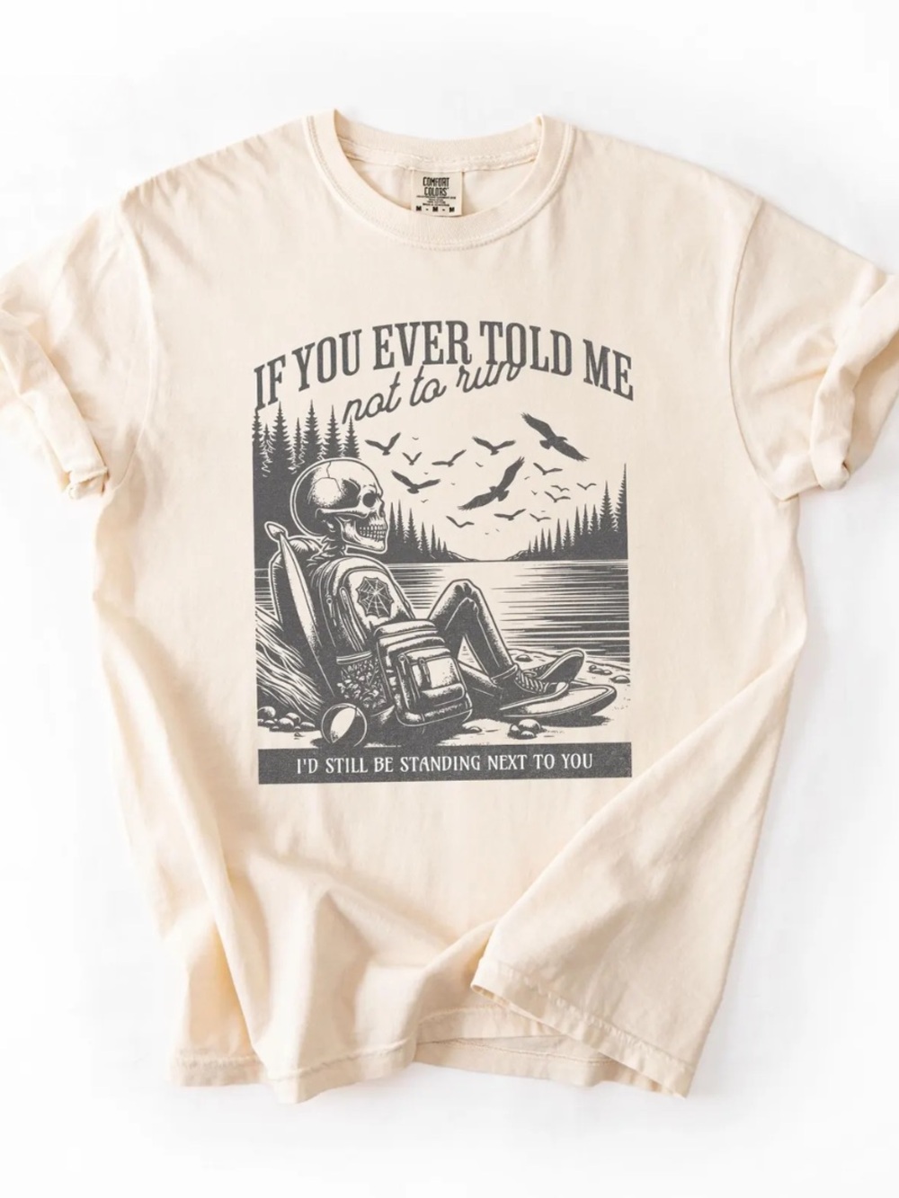 Comfort Colors Ivory Short Sleeve Tee with Black Lakeside Skull Graphic